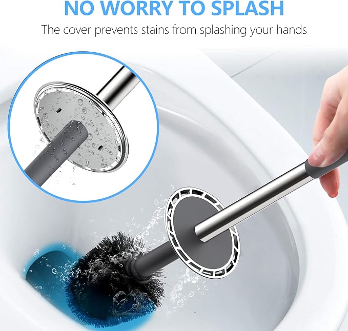 SetSail Toilet Brush, Compact Size Toilet Bowl Brush and Holder Toilet Brushes for Bathroom with Stainless Steel Handle Toilet Cleaner Brush with Durable Scrubbing Bristles, 3 Packs，Grey