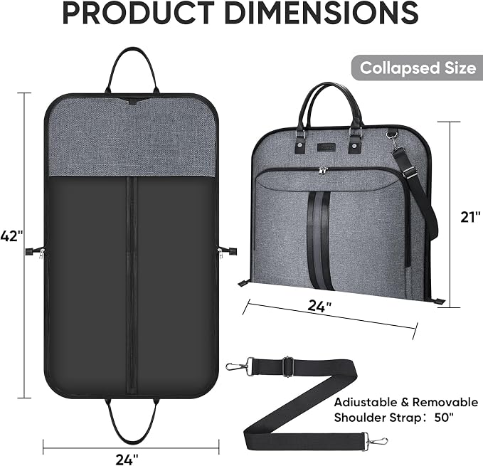 BALEINE Travel Garment Bag, Travel Suit Bag for Men, Water Resistant Carry on Garment Bag for Hanging Clothes, Garment Duffel Bag for Travel Business (Grey, 42")