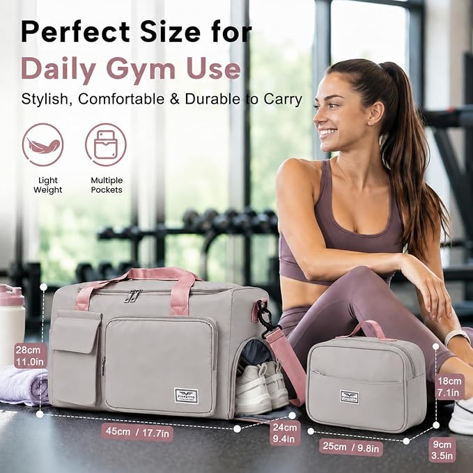 FIORETTO Women's Gym Duffle Bag with Shoes Compartment, 30L Capacity, Ideal for Travel, Gym, Sports, Duffel, Weekender