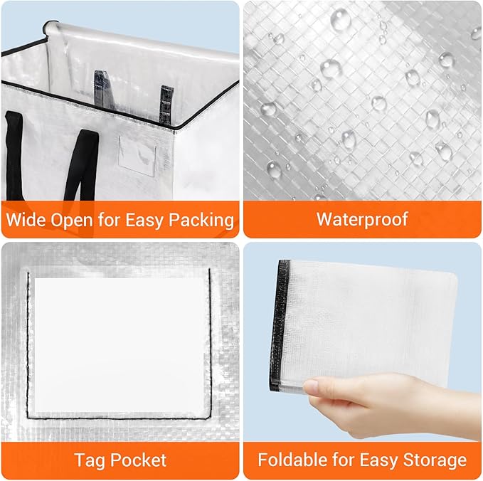 HomeHacks Clear Moving Bags Heavy Duty 2 Pack, Storage Bags with Zipper, Extra Thick Handles & Waterproof Packing Boxes for Moving, Camping, Home Organization 125L/33Gal (28.7"x16.5"x16.1")