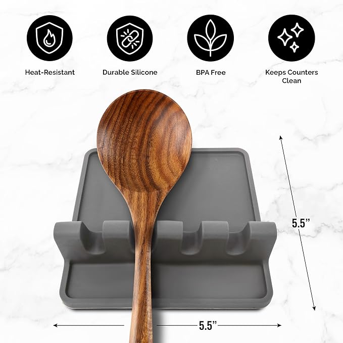 Zulay Kitchen Spoon Rest for Multiple Utensils High Heat-Resistant Silicone Drip Pad, BPA-Free Spoon Holder for Stove Top, Kitchen Gadget Holder for Ladles, Tongs, Cooking Spatula - Makes Great Gift