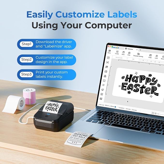 PM240 Label Maker Machine with 3 Tapes, Label Printer Black, Set 1 | 2'' Bluetooth Thermal Sticker Label Maker for Small Business, Home, School, Office Safety Label Maker with Multiple Templates