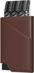 VULKIT Pop up Card Wallet RFID Blocking Slim Aluminum Metal Bank Card Holder Case with Business Money Pocket for Credit Cards Notes and Coins (Espresso)