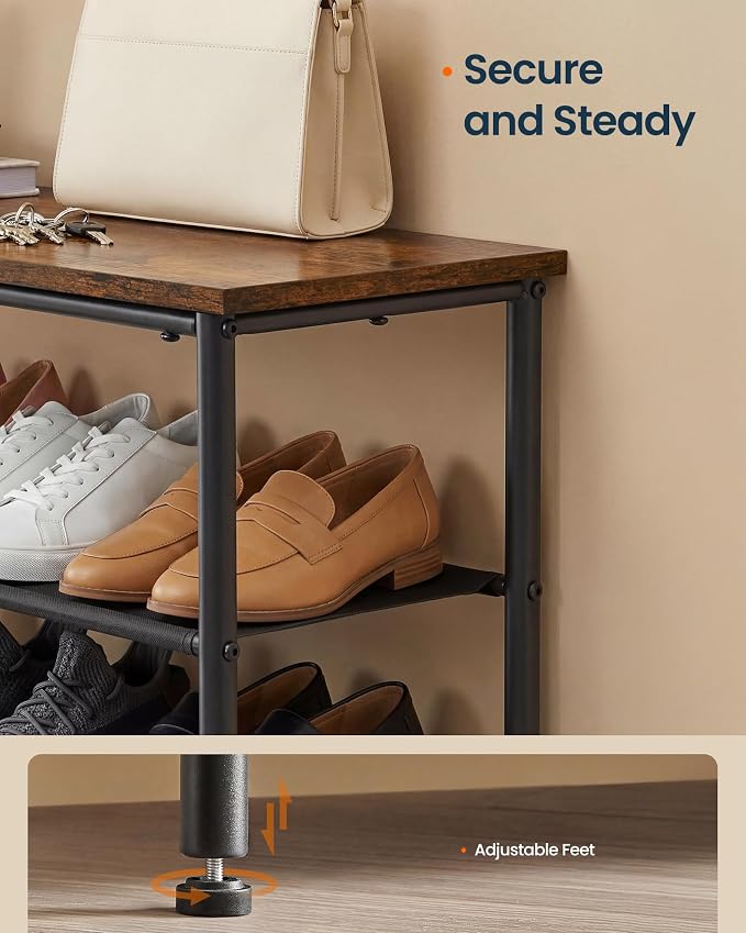 SONGMICS HOME 5-Tier Shoe Rack, Free Standing Shoe Storage Organizer, 12 x 47.4 x 36 Inches, Metal Frame with Top Surface for Closet Entryway, Rustic Brown and Black