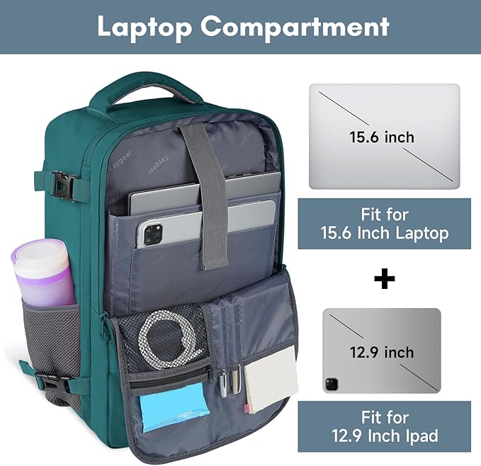 Taygeer Laptop Backpack, Carry On Backpack with 17.3inch Laptop Compartment | Airline Approved TSA Friendly Backpacks for Nursing Doctor Business Travel, Travel Daypack for Work Essentials, Peacock Blue
