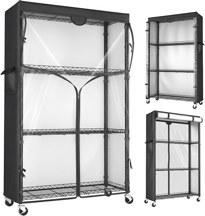 4-Tier Wire Shelving with Cover and Wheels, 36"x14"x63" Storage Rack | Heavy duty Wire Shelves with 600D Oxford fabric cover, Rolling Metal Storage Shelf for dorm, pantry, kitchen or closet