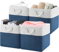 Patvingot 13x13x13 Cube Storage Bins,4 Pack Large Foldable Fabric Storage Cubes with Handles for Organizing Home, Closet, Shelf, Office(White&Blue)