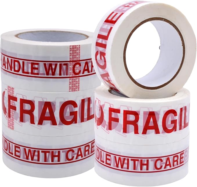 WOD CST2FW Fragile Tape Handle with Care Packing Tape 2 in. x 110 yds. Heavy Duty Carton Sealing Tape Red Lettering for Fragile Cargo and Box Office Moving Shipping, 6 Pack