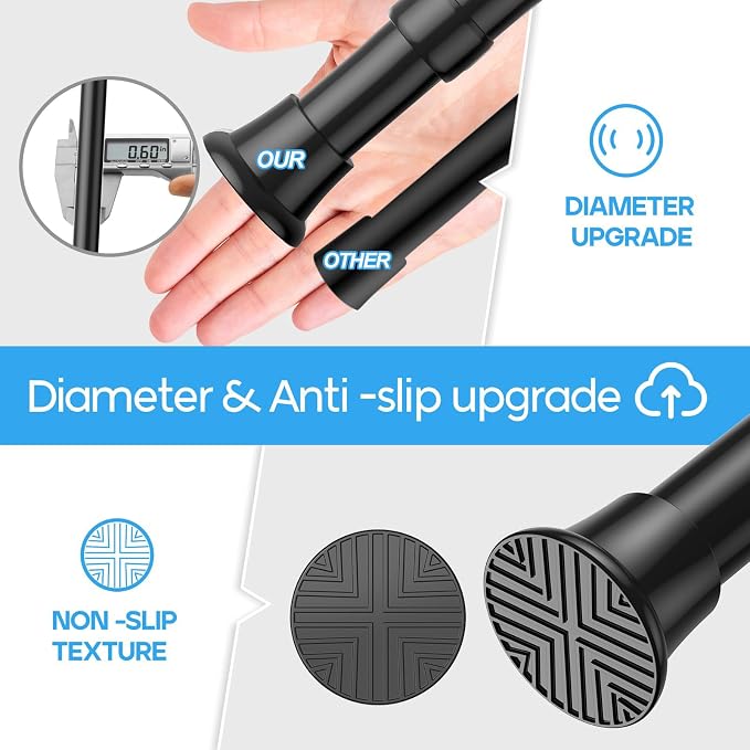 4pack Spring Tension Rods 23-46 Inch Adjustable Black Tension Rod Spring Curtain Rod Extendable Spring Loaded Curtain Rods Tension Rod for Curtains,Closet,Kitchen