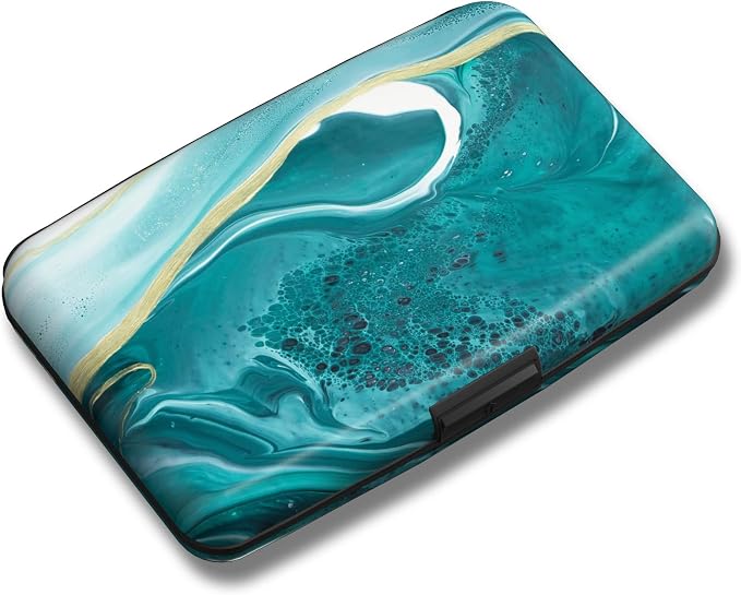Maicican Credit Card Holder, Mini RFID Blocking Aluminum Wallet | Slim Metal Hard Case Travel Wallet ID Case for Women and Men, 4.3 x 2.9 Inches, Blue sea