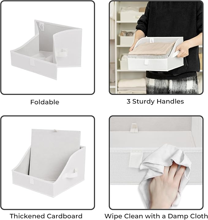 GRANNY SAYS Closet Storage Bins, Clothes Organizer and Storage Bins, Trapezoid Storage Boxes with Handles, Storage Baskets for Shelves, Pearl White, Medium, 3-Pack