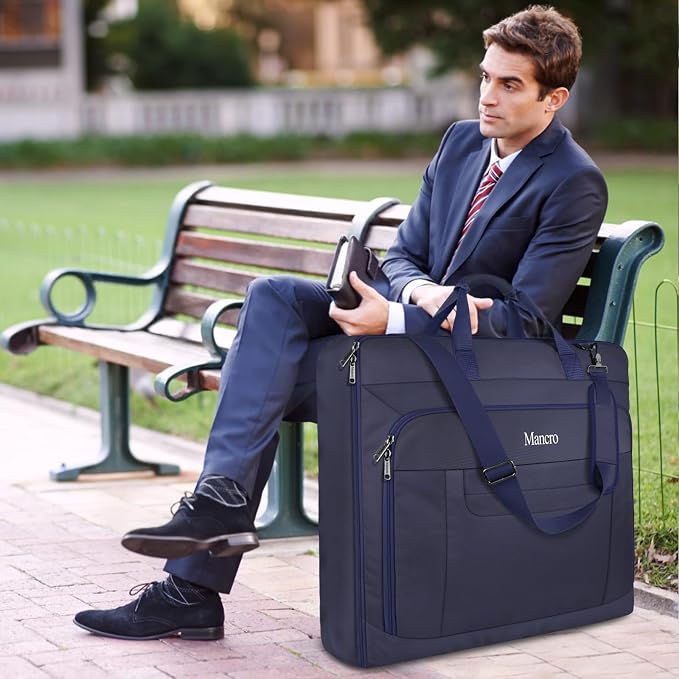 Mancro Carry On Suit Garment Bags, Travel Luggage Bag for Men Women, Blue | Waterproof Foldable Garment Bag with Hanging Compartment to Help Reduce Wrinkles, Suit Bag with Adjustable Shoulder Strap