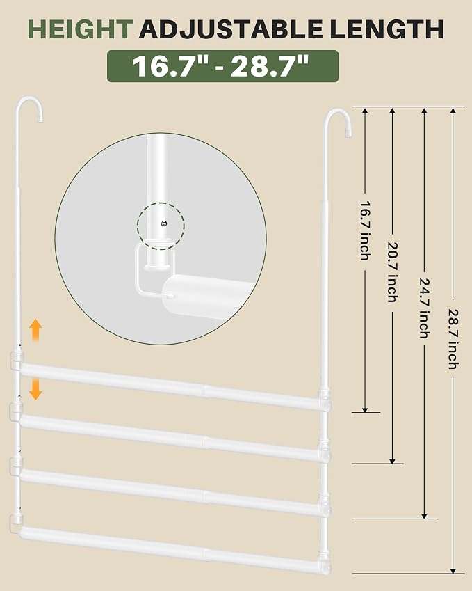 Hanging Closet Rod, 2 Pack Adjustable Height & Width Closet Rods for Hanging Clothes-Closet Extender Hanging Rod Space-Maximizing Design Suitable for Hanging and Drying Clothes, White