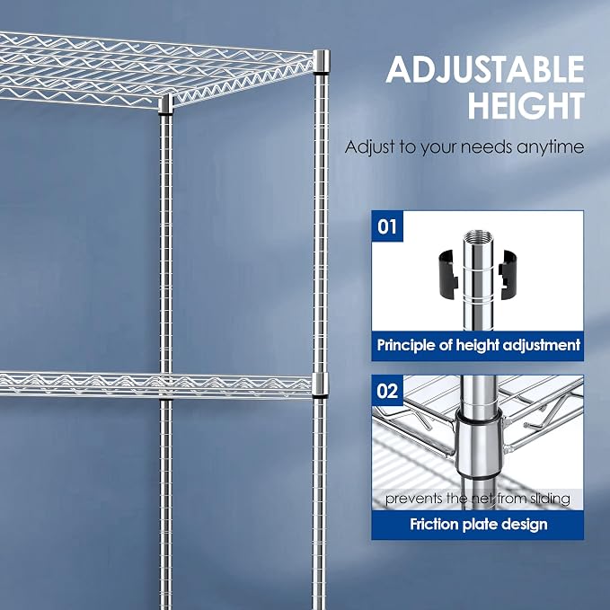 Rengue 60" W Storage Shelves with Wheels 4-Tier Heavy Duty Wire Shelving 72" H x 24" D Large Metal Storage Rack with Adjustable Garage & Pantry Shelves, 3200 LBS Commercial Grade, Chrome, Silver