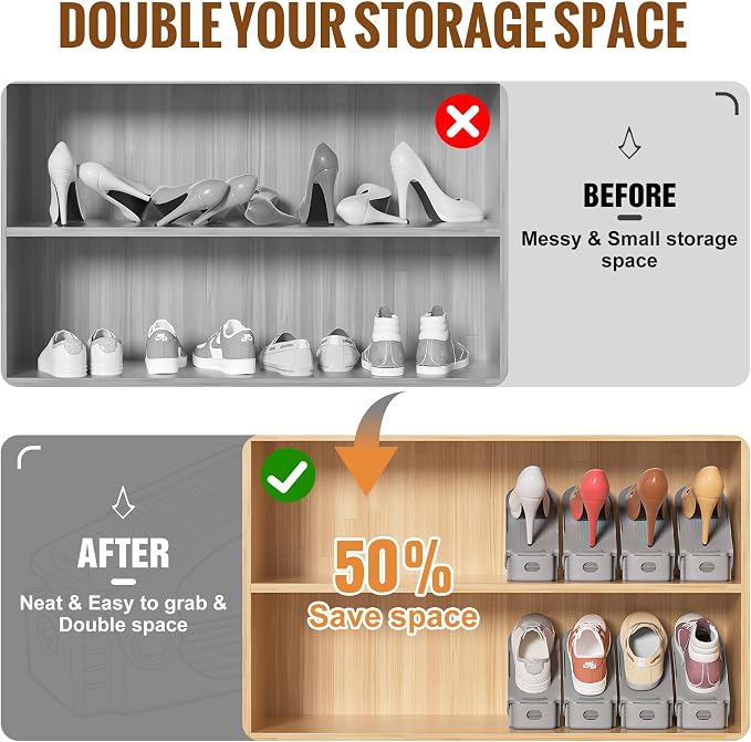 Neprock Shoe Slots Organizer,Shoe Storage Organizer Shoe Rack for Closet Organization,Shoe Slots Organizer De Zapatos Shoe Hoder Space Saver for Entryway(12 Pack)(Greay)