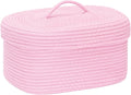 Sea Team Oval Cotton Rope Storage Basket with Lid, Lidded Woven Storage Bin, Nursery Storage Container, Diaper Caddy, Baby Shower Basket, Box, Organizer, 15 x 11 x 6.5 Inches (Medium, Pink)