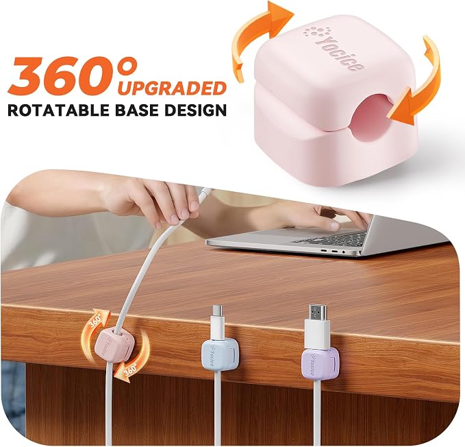 12Pack Rotatable Cord Organizer,Spring Cable Clips Desk Cable Management Cord Holder Adhesive Phone Charger Cord Clips for Home Office Car Wall Nightstand Accessories, Multicolor