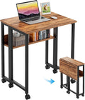 GreenForest Folding Desk with Wheels, 31.5" Rolling Table for Small Spaces | Storage Shelf, Lockable Casters, Compact Portable Workstation, Space-Saving Foldable Sofa Table, Home Office, Mobile, Walnut