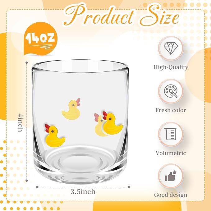 14 Ounce Icon Juice Glasses, Aesthetic Cocktail & Old Fashioned Drinking Glasses, Iconic Clear Glass Cups for Women, Sister, Friend & Party Gifts (Duck)
