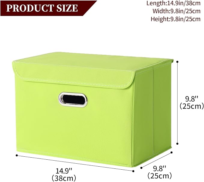 STOREONE Fabric Storage Cube Bins Foldable Organizer Container Collapsible Basket with Lids and Metal Handles, for Home, Bedroom, Closet 3 Pcs (multicolour-green)