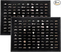 Large Velvet Jewelry Tray 2 Pack Stackable Jewelry Display Drawer Inserts Trays Organizer for Earring Bracelet Necklace Ring (Black, Ring 81 Slots)