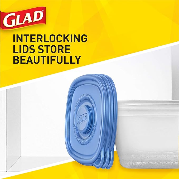 Glad GladWare Tall Entree Food Storage Containers - Large Square - Meal Container Holds up to 42 Ounces of Food - Lock Tight Seal, 3 Count - 6 Pack
