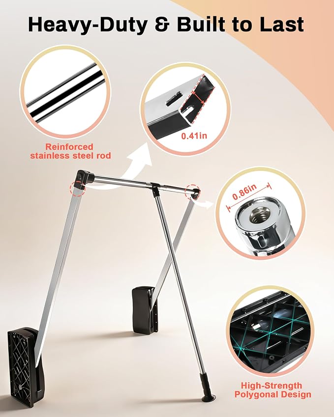Pull Down Closet Rod, 33–45 in Adjustable, 44 lbs Capacity | Polished Metal Surface, Two-Way Buffering System, Smooth Pull-Down Access, Side-Mounted Design, Space-Saving Closet Organizer
