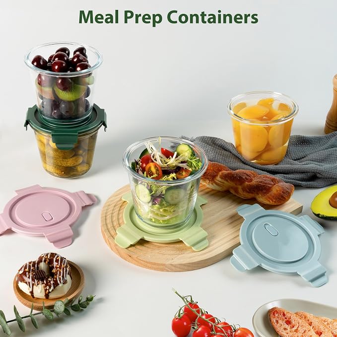 Freshmage 3Cup/23oz Glass Meal Prep Containers with Vented Lids, 6 PACK | Airtight丨Heat-Resistant丨BPA-Free丨Lunch Soup Leftover Food Storage丨Microwave Oven Dishwasher Freezer Safe丨Round