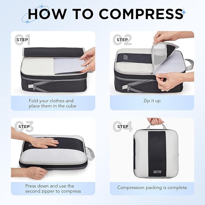 OlarHike 6 Set Compression Packing Cubes for Travel Essentials,Compressible Expandable Space Saver Bags for Organizing Clothes,Luggage Suitcase Garment Bags with Over 1000 pcs Mesh Holes(Black)