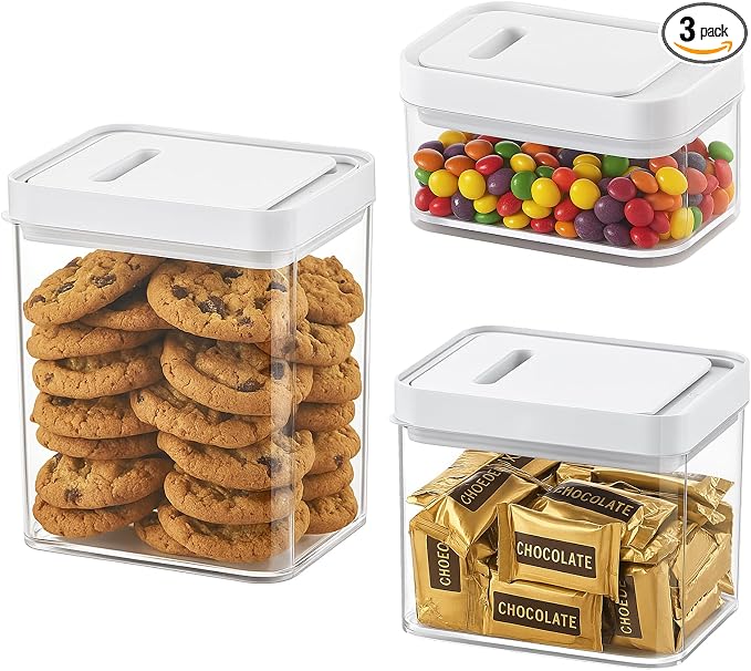 vacane Pump-Lock Airtight Food Storage Containers Set with Lids, 0.38/0.99/1.63Qt Plastic Cereal Containers, Stackable Kitchen Storage Containers Set for Flour Snack Sugar Coffee, Dishwasher Safe