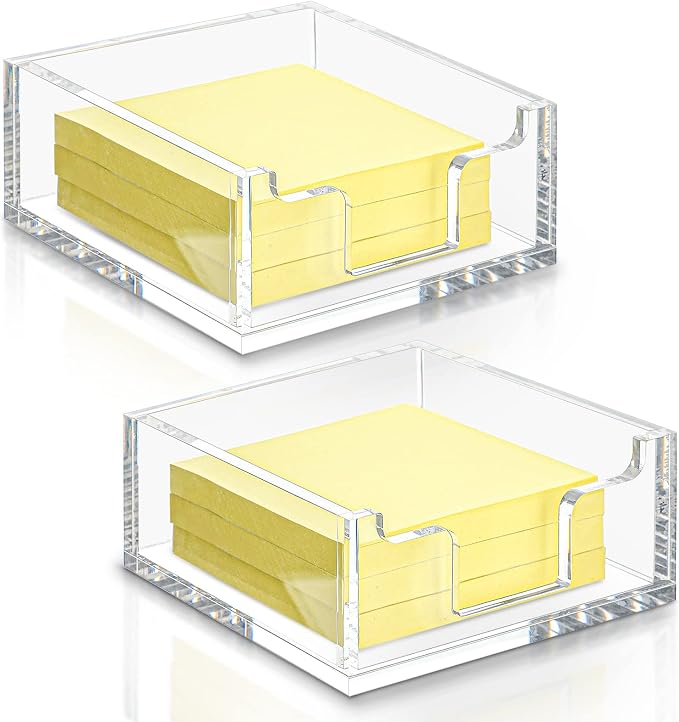 Acrylic Sticky Note Holder 3.94 x 3.94 Clear Acrylic Notepad Holder Sticky Note Dispenser for Desk Organizer Office Home(2 Pack)