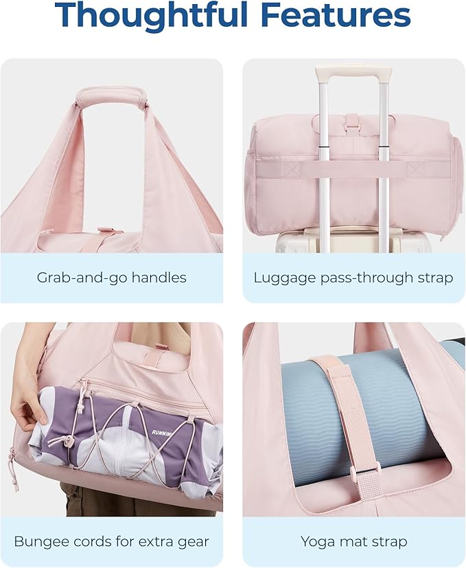 BAGSMART Gym Bag for Women, Lightweight Duffel with Shoe Compartment, Tote Bag with Wet Pocket for Yoga Travel, Chocolate
