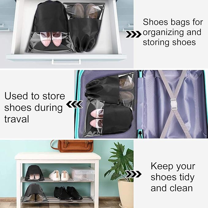 6 Pcs Travel Shoe Bags, Ulbemoll Drawstring Shoe Storage Bags for Packing, Black