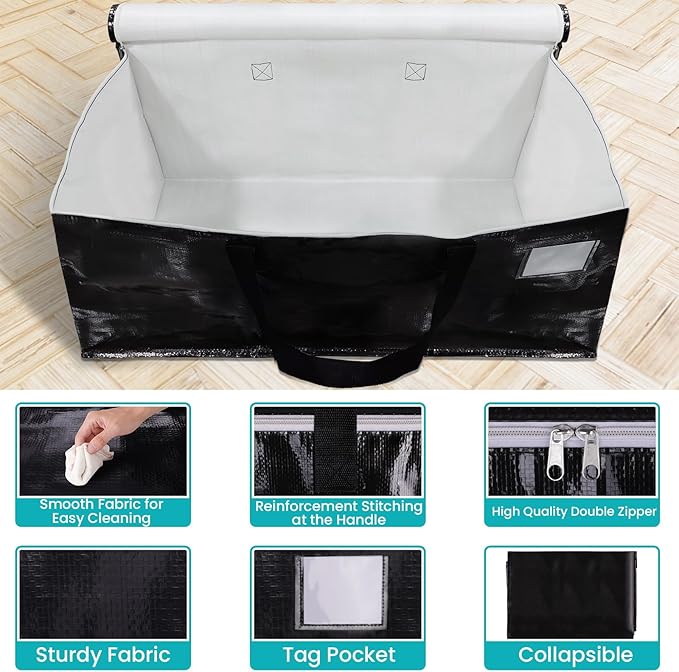 Extra Large Moving Boxes-Moving Bags with Zipper, Carrying Handles and Tag Pocket-Moving Supplies for Space Saving-Totes for Storage - for moving, Storage, Camping and Travel 93L-4 Pack