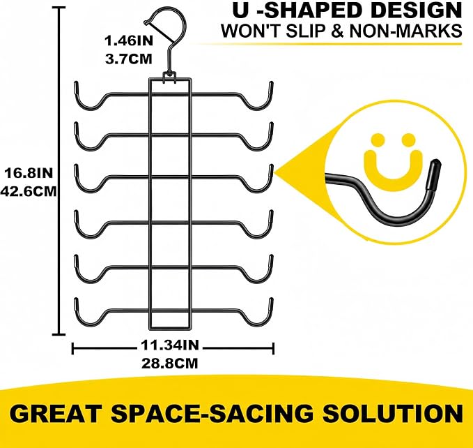 2 Pack Tank Top Hanger Space Saving, Stainless Steel Bra Hangers for Closet Organizer, Closet-Organizer-and-Storage for Small Space, Non-Slip 6-Tier Hanging System, RV Apartment Dorm-Room-Essentials