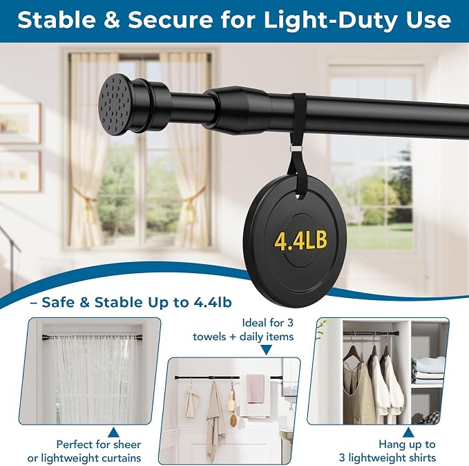 AIZESI Spring Tension Curtain Rods Short Tension Rod (Black,28" to 38"-2Pcs)