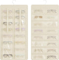 Hanging Sunglasses Organizer and Storage, 32 Slots Jewelry Holder, Beige | Protect eyewear from dust with double-sided clear compartments; roof design hangs on wall, door or closet for home/RV travel.