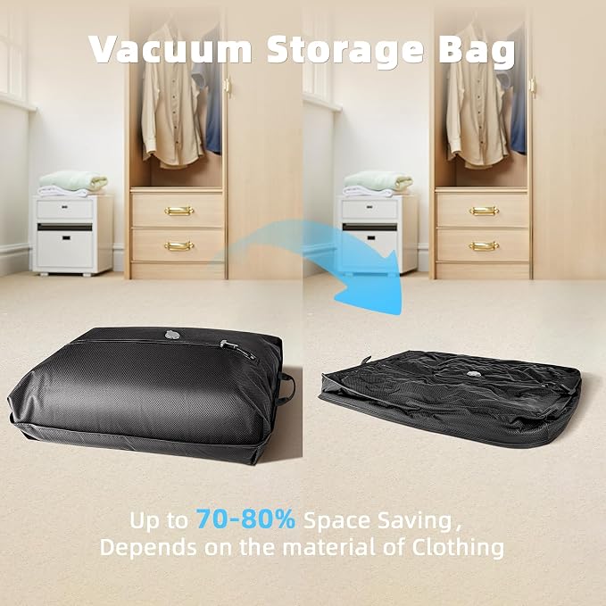 Vacuum Bags for Travel with Wireless Pump, Compression Seal Bags for Clothing Space Saver 33L Professional IP67 Reusable Packing Organizers for Luggage, Suitcases and Backpack(2PC+1 Pump)
