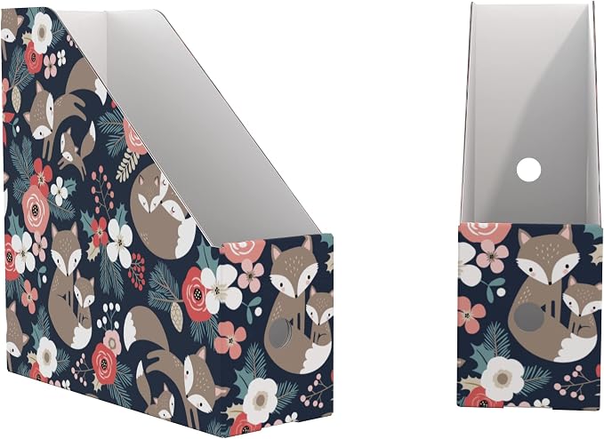 ANSSDO 6 Pack Cardboard Magazine Holder File Organizer - Black Floral | 12 Pieces Lable Included; Easy Assemble and Label; Large Volume Recycable Storage Box for Letter-sized Documents or Textbooks
