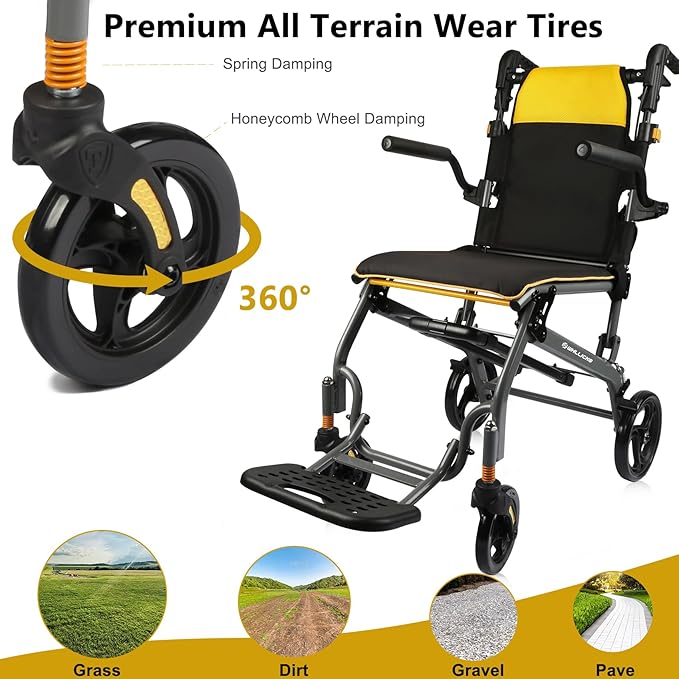 Wheelchairs for Adults Transport Chair Lightweight Foldable with Telescopic Handle,17" Width Compact Portable Folding Travel Wheel Chairs for Seniors