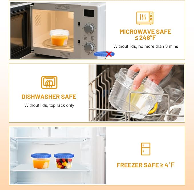 6 Pack Freezer Containers with Screw On Lids, 16 Oz Stackable Reusable Plastic Storage Container, Airtight Plastic Food Storage Containers with Twist Top Lids for Food Soup Jello Sauce