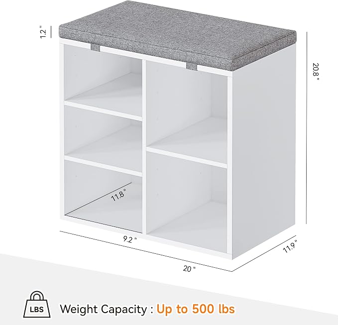 GAOMON Entryway Shoe Bench for Storage,Shoe Rack with Foam Pad Seating Cushion,3-Tier Adjustable Shelf for Entryway Hallway Living Room Bedrom Dormitory and Small Apartment(White,20 inches)