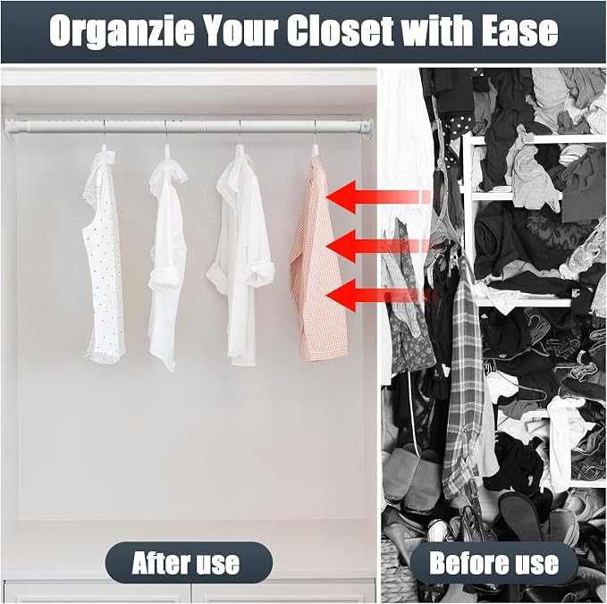 Closet Rods for Hanging Clothes, 16 to 84 Inches Closet Rod, White Closet Hanging Rod, Adjustable Rod for Closet to Hang Clothes Heavy Duty Clothing poles for Closet, Wardrobes, Laundry, RV
