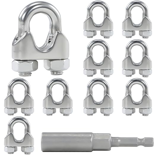 10Pcs M6 1/4 Inches Stainless Steel Wire Rope Clips Cable Clamp
