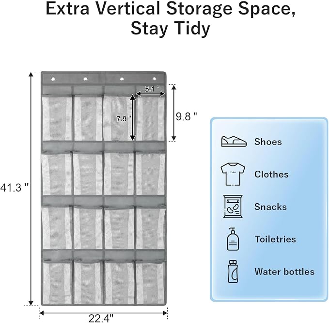 F-color Over the Door Organizer for Cruise - 16-Pocket Hanging Organizer | Tool-Free Mount with 4 Metal Hooks, See-Through Mesh Pockets, Lightweight & Foldable, Space-Saving for Travel and Daily Use