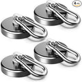 FINDMAG Magnetic Hooks 170LBS Heavy Duty with Carabiner Hook, Strong Magnetic Hooks for Hanging at Home, Office Locker, Workplace, Refrigerator, Cruise Ship or Travel (Black, 4)