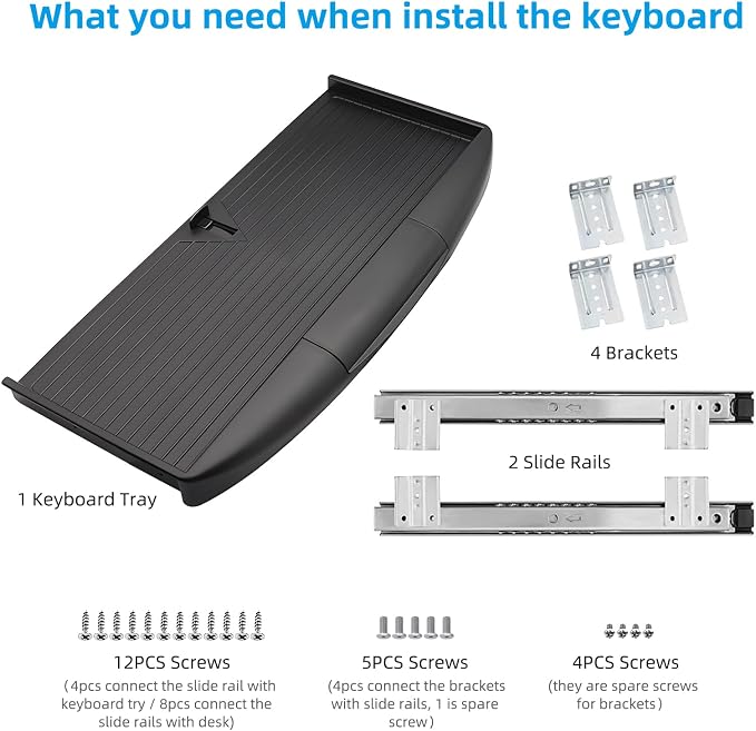 22"Wx11"D Under Desk Keyboard Tray Slide Out, Pull Out Keyboard Tray for Desk, Keyboard Holder Under Desk,Sturdy Keyboard Shelf Under Desk, Black Keyboard Drawer Desk Extender
