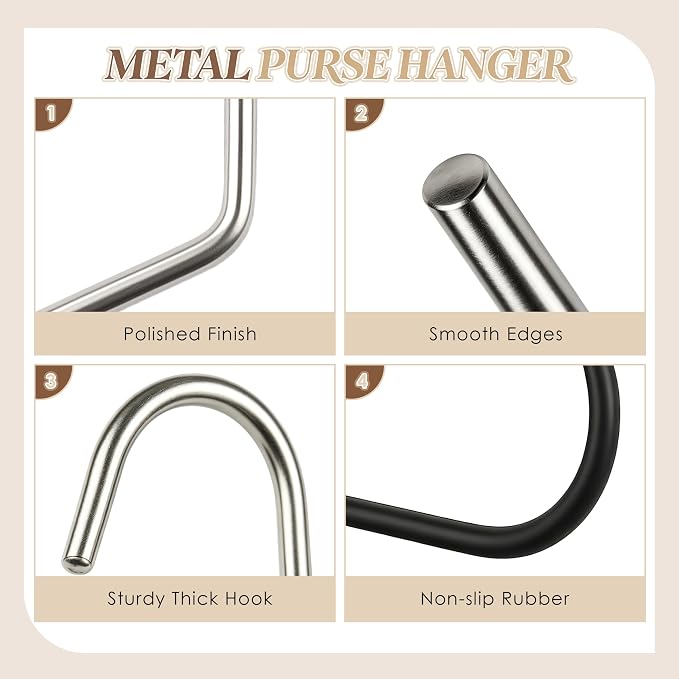 Purse Hanger, Small Metal Purse Handbag Hooks with Rubber Coated for Closet, Black, 4 Pcs