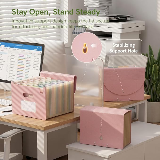 ABC life 26 Pockets Accordion File Organizer, High Capacity Expanding File Folder for Letter A4 Size, Portable Document Holder with A-Z Tabs for Tax Receipt, Teacher & Home Office - Blush Pink