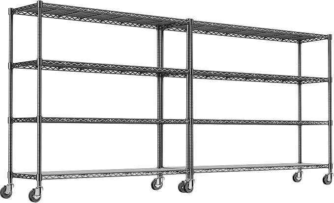 76.77" H Storage Shelves 1500LBS Metal Shelving Unit with Wheels, Adjustable Garage Shelving Heavy Duty Wire Rack with Liners for Pantry Warehouse Commercial, 48" W x 18" D x 76.77" H, 2 PCS